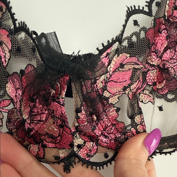 For Love And Lemons Black and Pink Floral Lace Bra - Picture 6 of 6